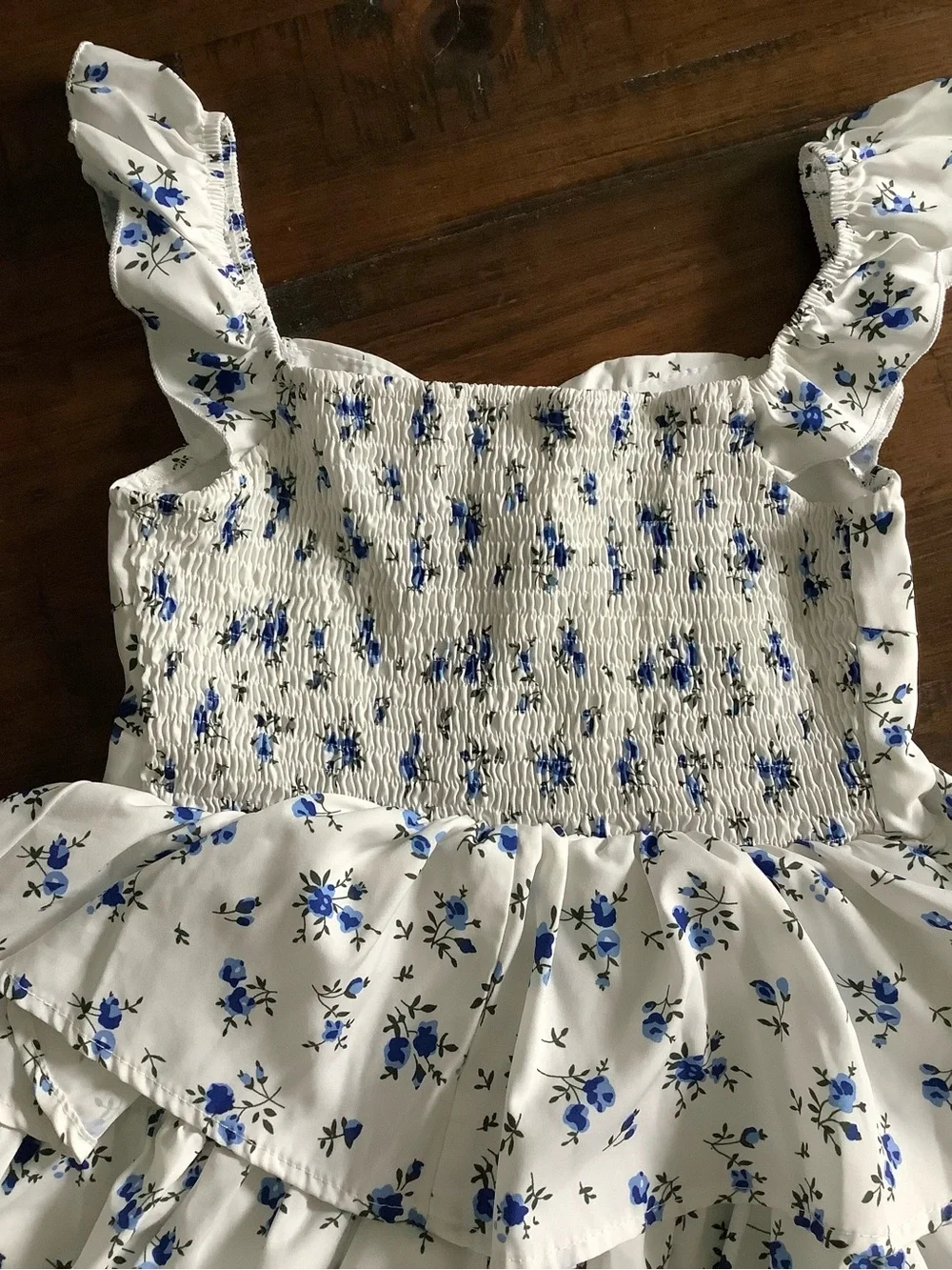 RoseSeek Girls Floral Summer Ruffle Tiered Dress Blue White, 12 Years